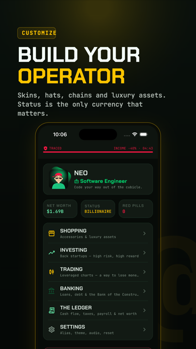 Dossier tab — profile customization and luxury assets